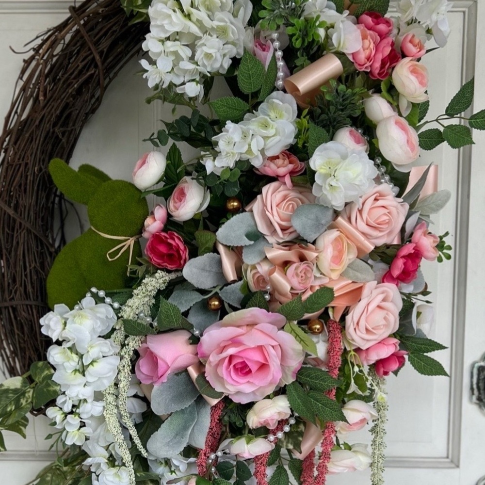 Wreath with flowers roses greenery peonies and more